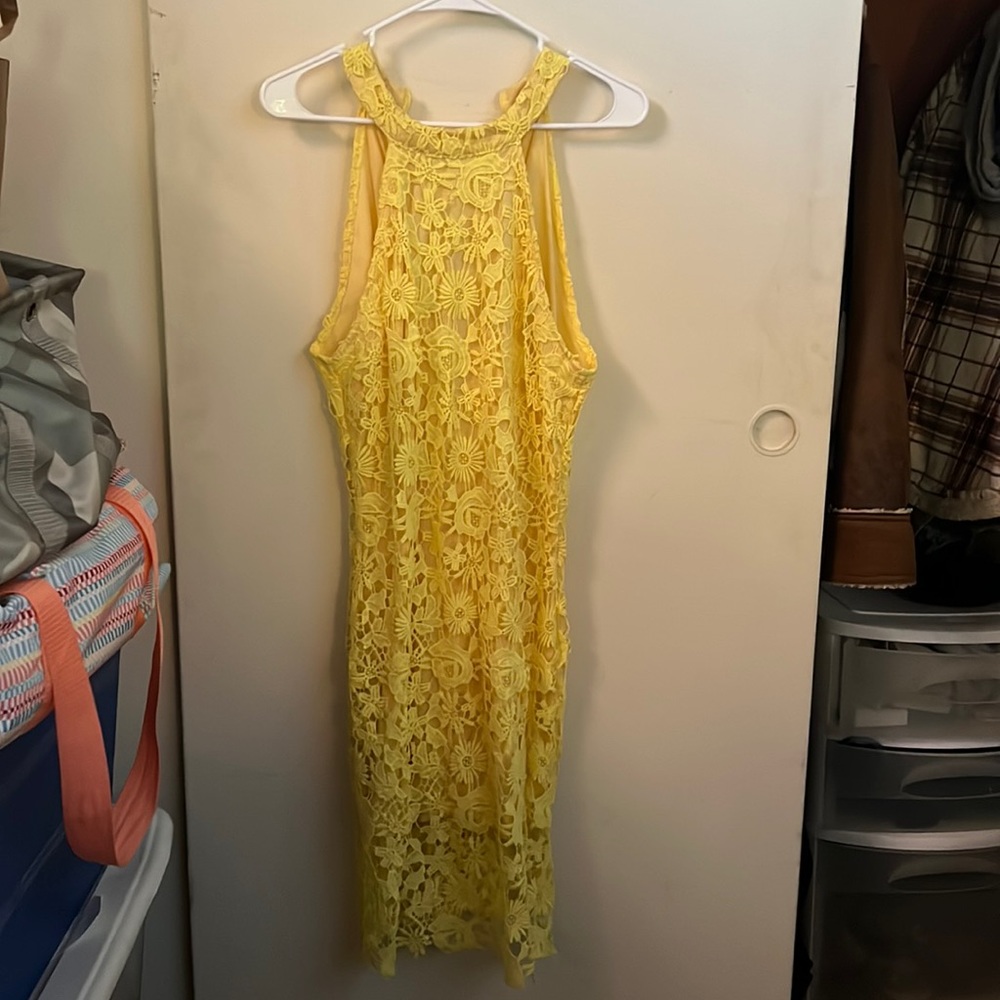 Lace, floral design yellow dress